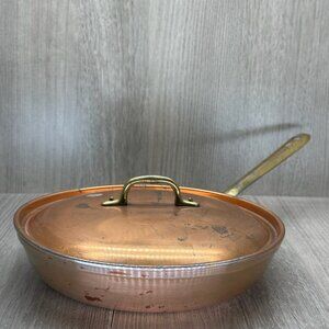 Vtg Tagus Chef Cookware Sauté Fry Pan Copper Made in Portugal Brass Handle W/Lid